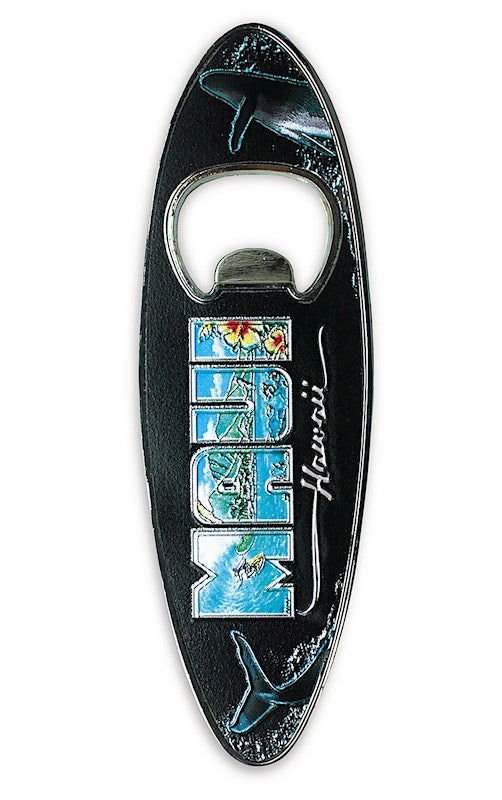 Bottle opener magnet featuring a Maui Hawaii design, showcasing vibrant tropical imagery, perfect for opening bottles while celebrating the beauty of Maui.