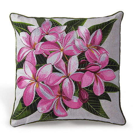 Cotton Linen 18x18 Pillow, Pink Plumeria