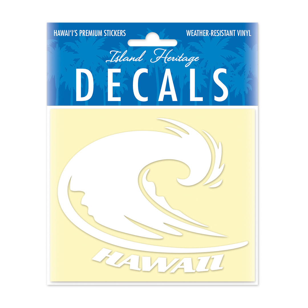 Decal Small Oblong, Hawaii Wave White