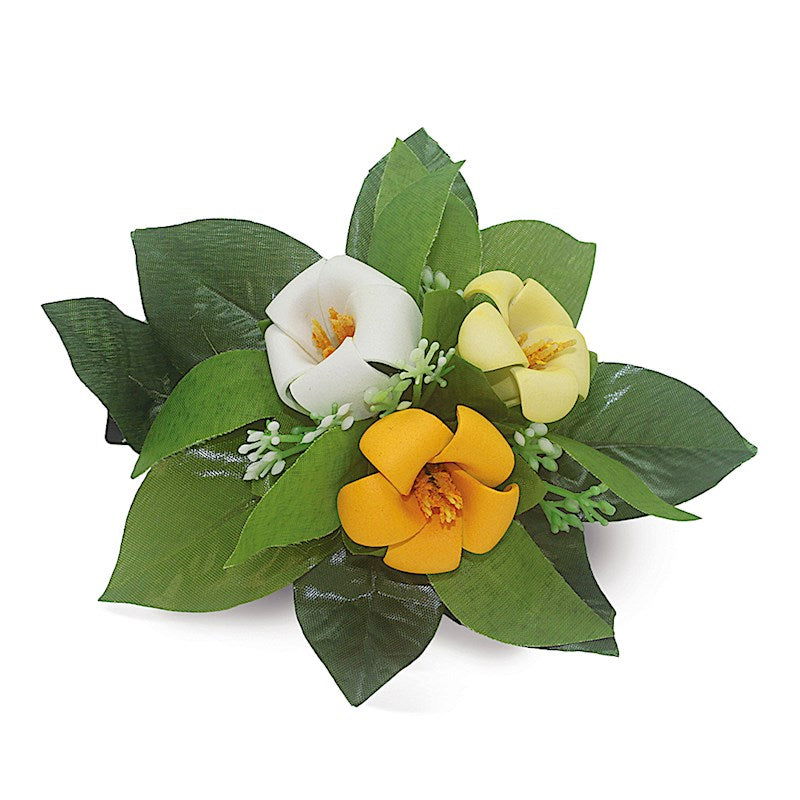 Foam Cluster Puakenikeni Clip, Orange, Yellow & White  