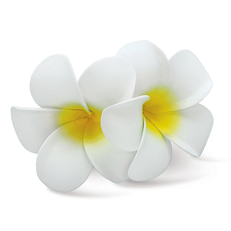 Foam Double Plumeria Clip, White & Yellow  