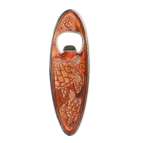 Koa Honu foil bottle opener magnet with vibrant tropical design and strong magnet for kitchen or bar use.