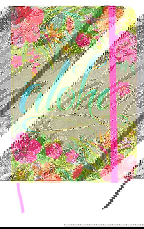 Foil Notebook w/ Elastic Band LG, Aloha Floral  