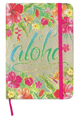 Foil Notebook w/ Elastic Band LG, Aloha Floral  