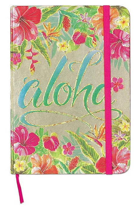 Foil Notebook w/ Elastic Band LG, Aloha Floral  