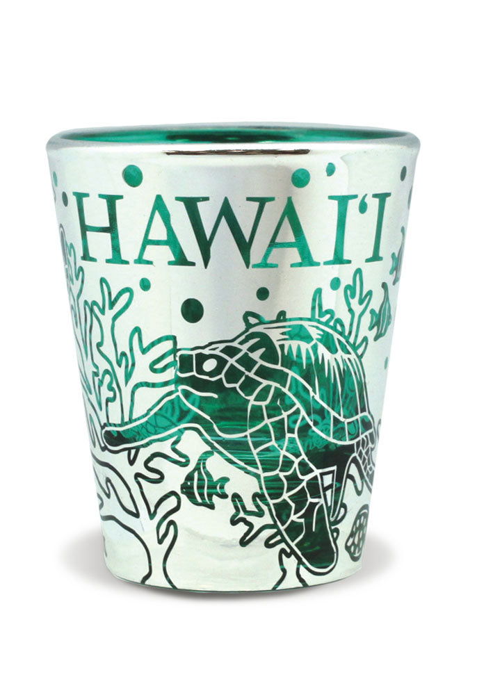 Foil shot glass featuring a detailed Honu Reef design, perfect for ocean lovers and collectors.