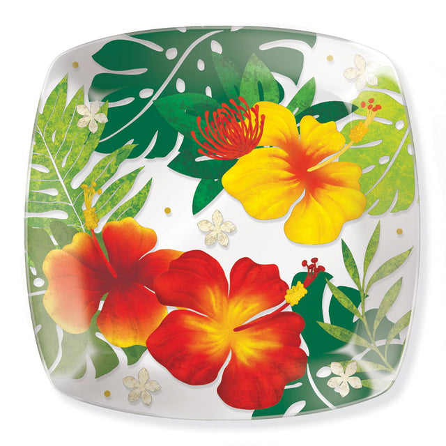 Glass Dessert Plate, Floral Monstera  