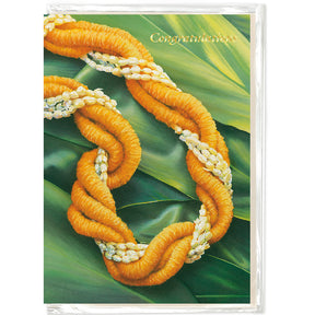 Greeting Card, Ilima and Pikake on Ti Leaf