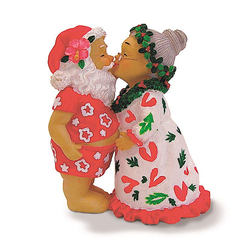 Holiday ornament featuring a playful Kissing Santa design, capturing a charming moment of Santa Claus with a cheerful, festive vibe.