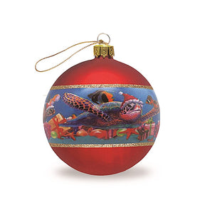 Hand Painted Glass Ornament, Honu Christmas by Steve Sundram