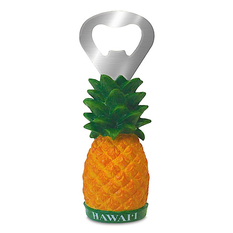 Hand Painted Polyresin Bottle Opener Magnet, Pineapple - Hawaii