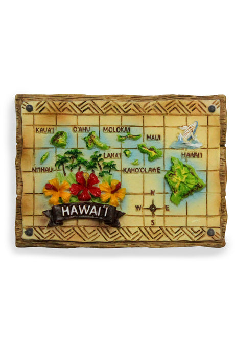 Hand Painted Polyresin Magnet, Hawaiian Island Map