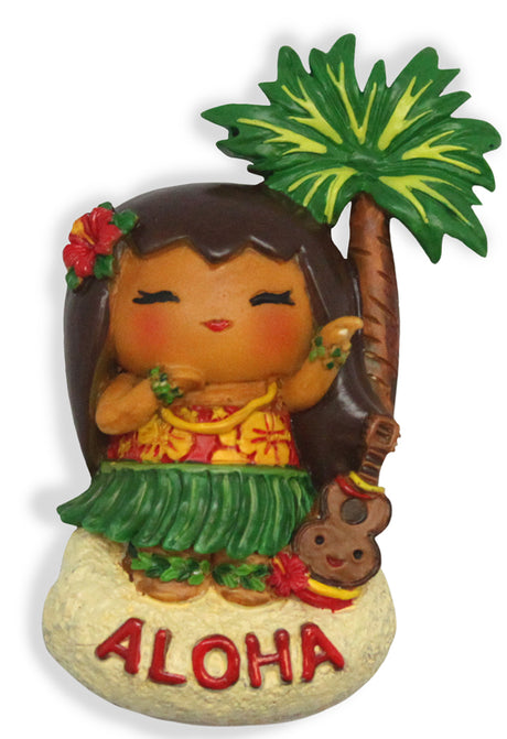 Hand Painted Polyresin Magnet, Island Yumi Aloha