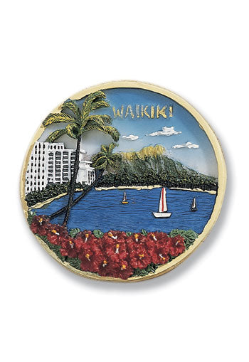 Hand Painted Polyresin Magnet, Waikiki