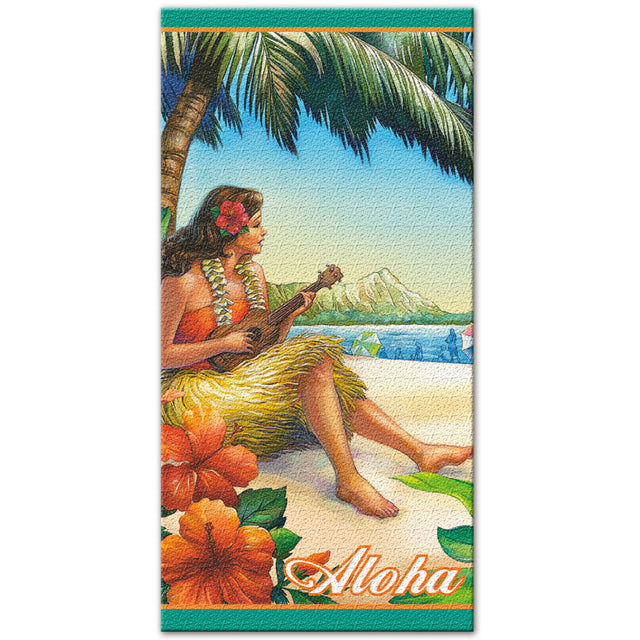 Hawaii Aloha beach towel ukulele hula girl