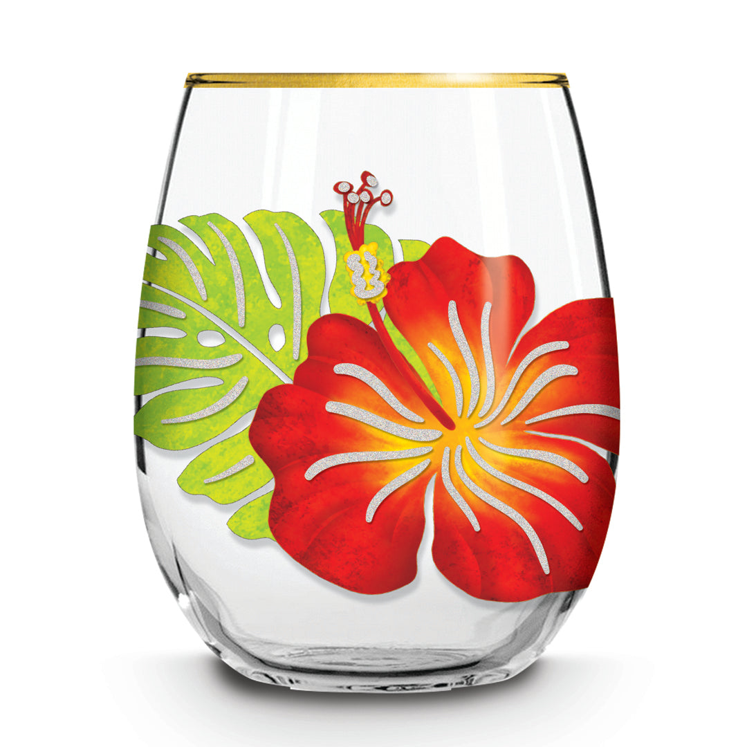 Hawaiian hibiscus red flower glass cup