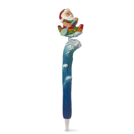 Holiday Hand-Painted Polyresin Spring Pen, Canoe Santa