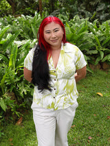 Palm Leaf Lime Womens Aloha Shirt