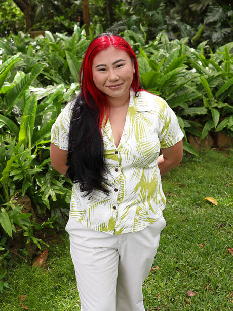 Palm Leaf Lime Womens Aloha Shirt