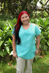 Ocean Waves Aqua Mint Womens Loose Boatneck Blouse