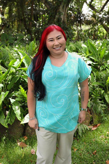 Ocean Waves Aqua Mint Womens Loose Boatneck Blouse
