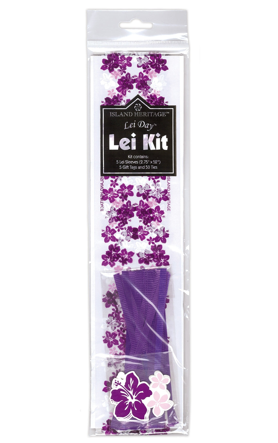 Candy Lei Kit, Hibiscus Lei in purple packaging, featuring a vibrant hibiscus floral design for creating your own colorful candy leis.