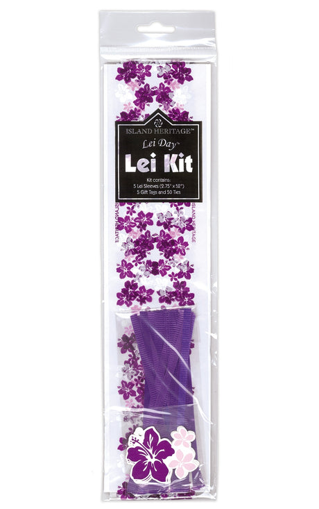 Candy Lei Kit, Hibiscus Lei in purple packaging, featuring a vibrant hibiscus floral design for creating your own colorful candy leis.