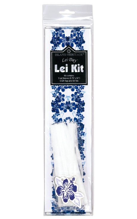 Candy Lei Kit, Hibiscus/Plumeria Panel in blue packaging, showcasing a tropical floral design for a fun and festive lei-making kit.