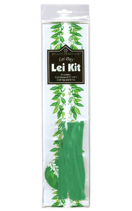 Candy Lei Kit, Maile in green packaging, featuring a tropical Maile leaf design for a fun and creative candy lei-making experience.