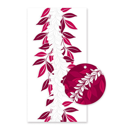 Candy Lei Kit, Maile in maroon, featuring rich Maile leaf motifs and colorful candy components for making unique tropical leis.