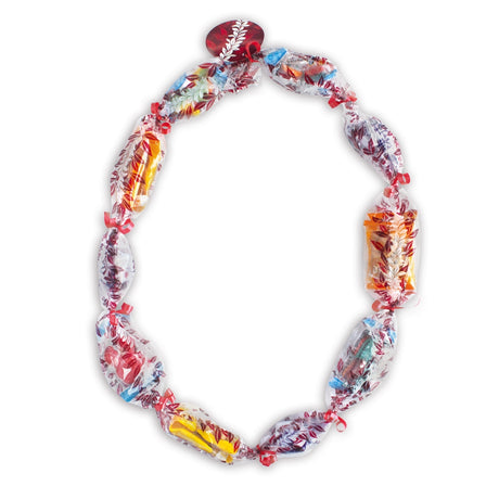 Candy Lei Kit, Maile in maroon, displayed in a mockup with the kit contents and vibrant Maile leaf designs, ideal for lei-making fun.