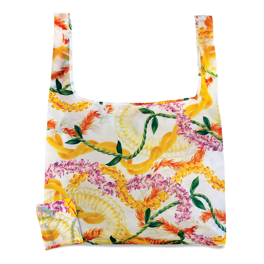 Foldable Tote featuring vibrant Leis of Aloha design, perfect for beach trips or daily use.