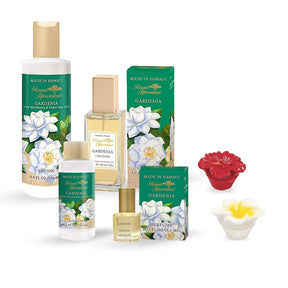 Gardenia Cologne, Lotion, and Lip Gloss Gift Bundle featuring a fragrant collection of beauty essentials with a soothing gardenia scent, perfect for gifting.