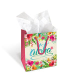 Gift Bag with Aloha Floral design, featuring bold hibiscus and tropical leaves for festive island-style gifting.