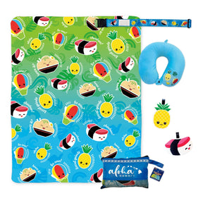 Local Grindz Travel Gift Bundle featuring island-inspired travel accessories with playful food-themed designs from Hawai‘i.