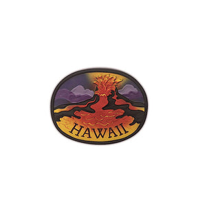 Hand Painted Polyresin Magnet featuring a vibrant Volcano design with Hawaii lettering, capturing the power of island landscapes.