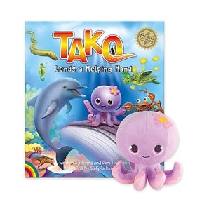Tako Octopus Book and Plush Gift Bundle featuring a delightful children's book about Tako the octopus, paired with a soft plush toy for imaginative play.