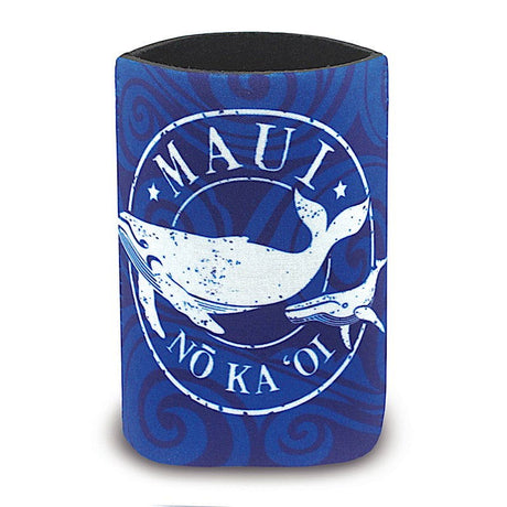 Island can cooler featuring a 'Maui - No Ka Oi' design, showcasing vibrant tropical graphics celebrating the island, perfect for keeping drinks cool.