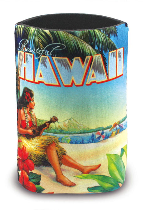 Island can cooler featuring a Vintage Hawaii design, showcasing retro Hawaiian graphics and tropical elements, ideal for keeping drinks cool with a classic vibe.
