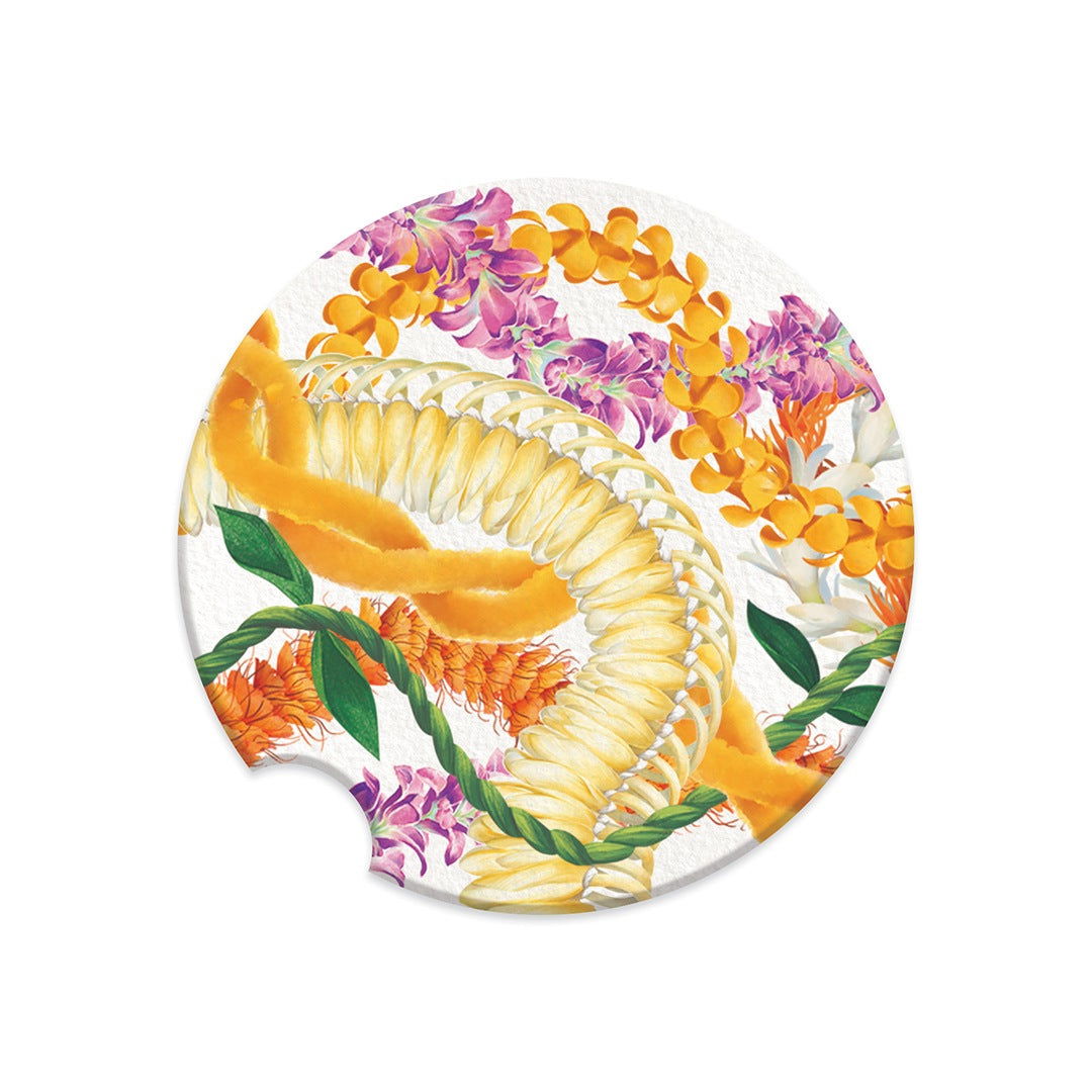 Leis of Aloha Island Car Coasters, perfect for protecting your car’s cup holders with a tropical flair.