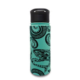 Stylish flask featuring a sleek design with a tribal shark motif, perfect for outdoor adventures.