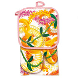 Vibrant kitchen set featuring a tropical floral design, perfect for adding a touch of island charm to your cooking space.