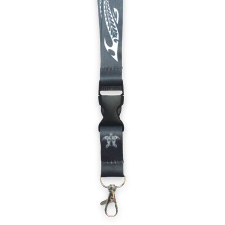 Lanyard featuring a Tribal Honu design, showcasing intricate tribal patterns of honu (sea turtles), perfect for holding keys or ID badges.