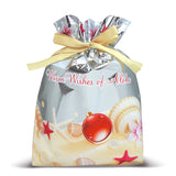 Large Foil Drawstring Gift Bags 3-Pack, Holiday Seashells