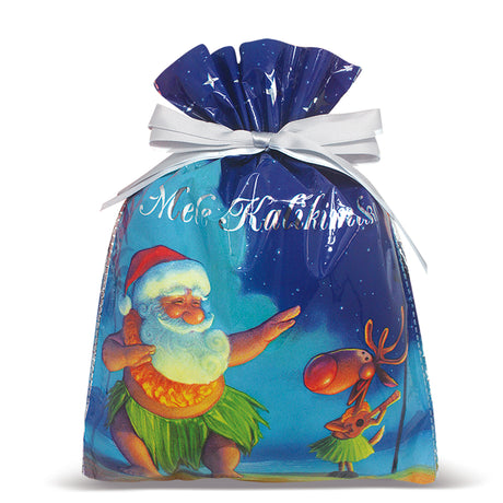 Large Foil Drawstring Gift Bags 3-Pack, Santa Dances Hula