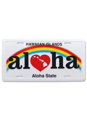 License plate with the Heart of Hawaii design, featuring the word 'Aloha' and iconic Hawaiian imagery in a colorful, tropical style.