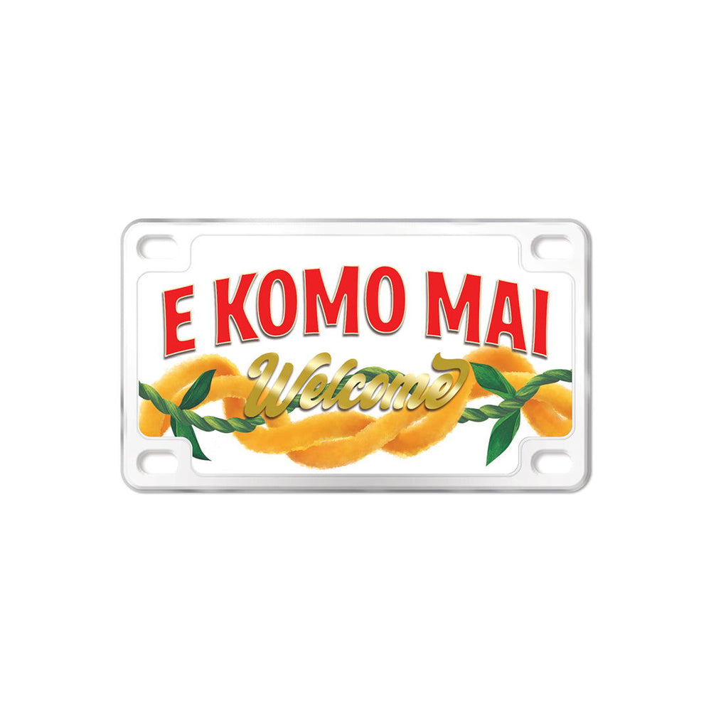 License Plate Shaped Magnet, E Komo Mai Lei