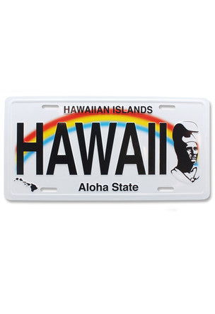 License plate featuring 'The King' design, paying tribute to Hawaii with bold text and royal-inspired tropical elements.