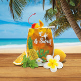 Hawaiian beach scene with pineapple life is sweet filled glass cup