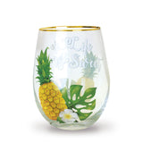 Hawaiian glass cup saying life is sweet with a pineapple